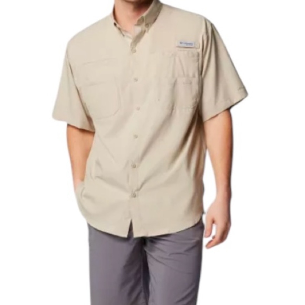COLUMBIA Men's Cotton Button Down Shirt Short Sleeve Performance Wear Outdoors